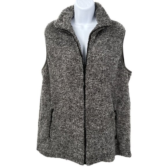 Sherpa Teddy Fur Zip Up Vest Sleeveless Jacket Gray Black XL - Picture 2 of 7